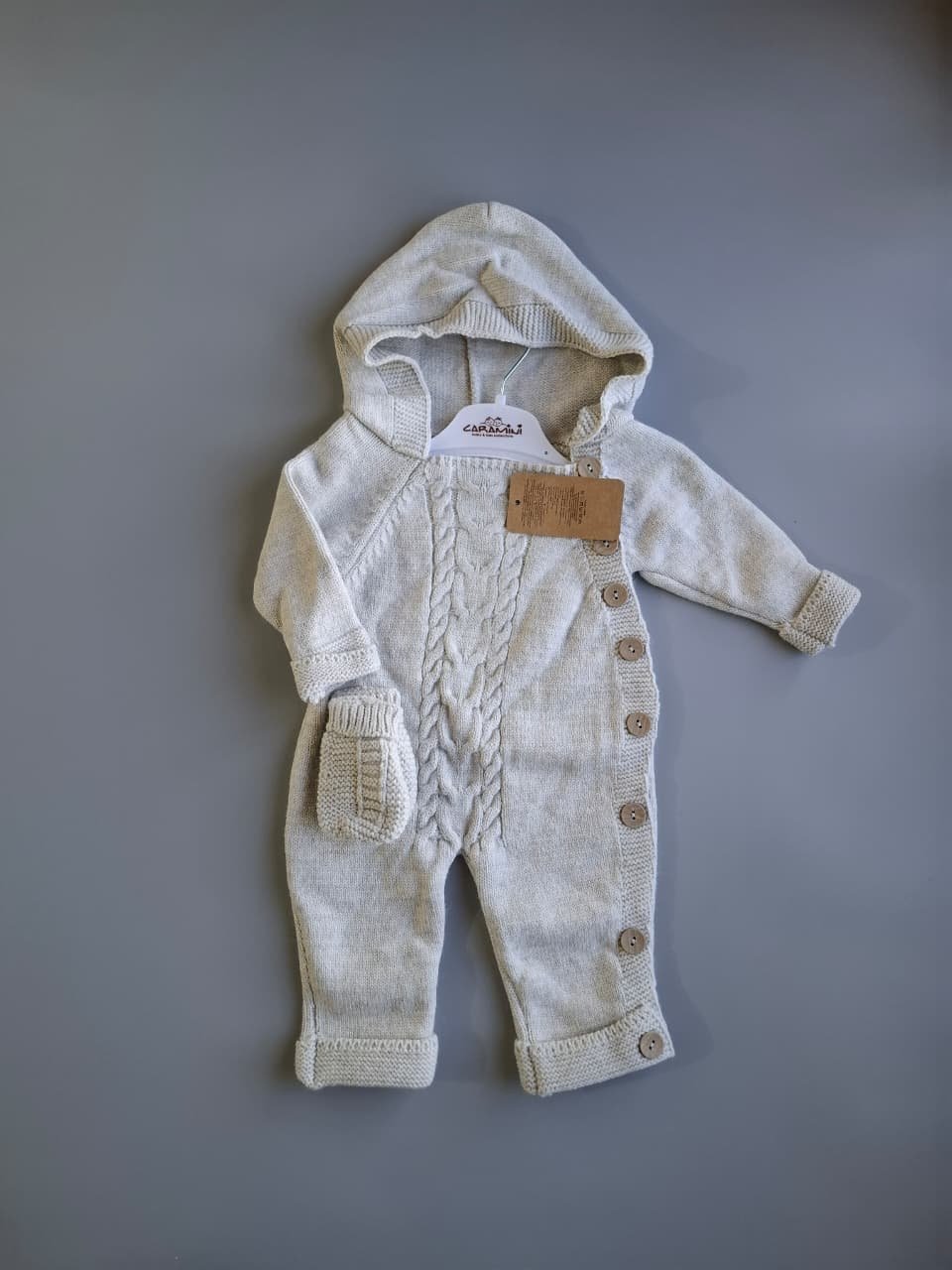 grey wool onsie Customized baby set by Yara's Embroidery Lebanon - ملابس بيبي مخصصة في لبنان
