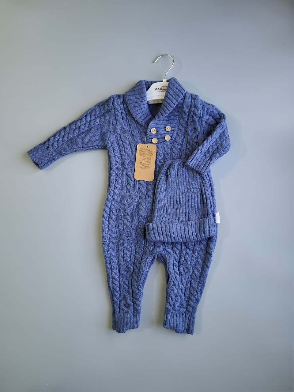 wool onsie blue Customized baby set by Yara's Embroidery Lebanon - ملابس بيبي مخصصة في لبنان