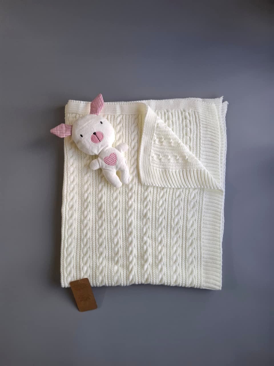 wool blanket with doll offwhite Customized baby set by Yara's Embroidery Lebanon - ملابس بيبي مخصصة في لبنان